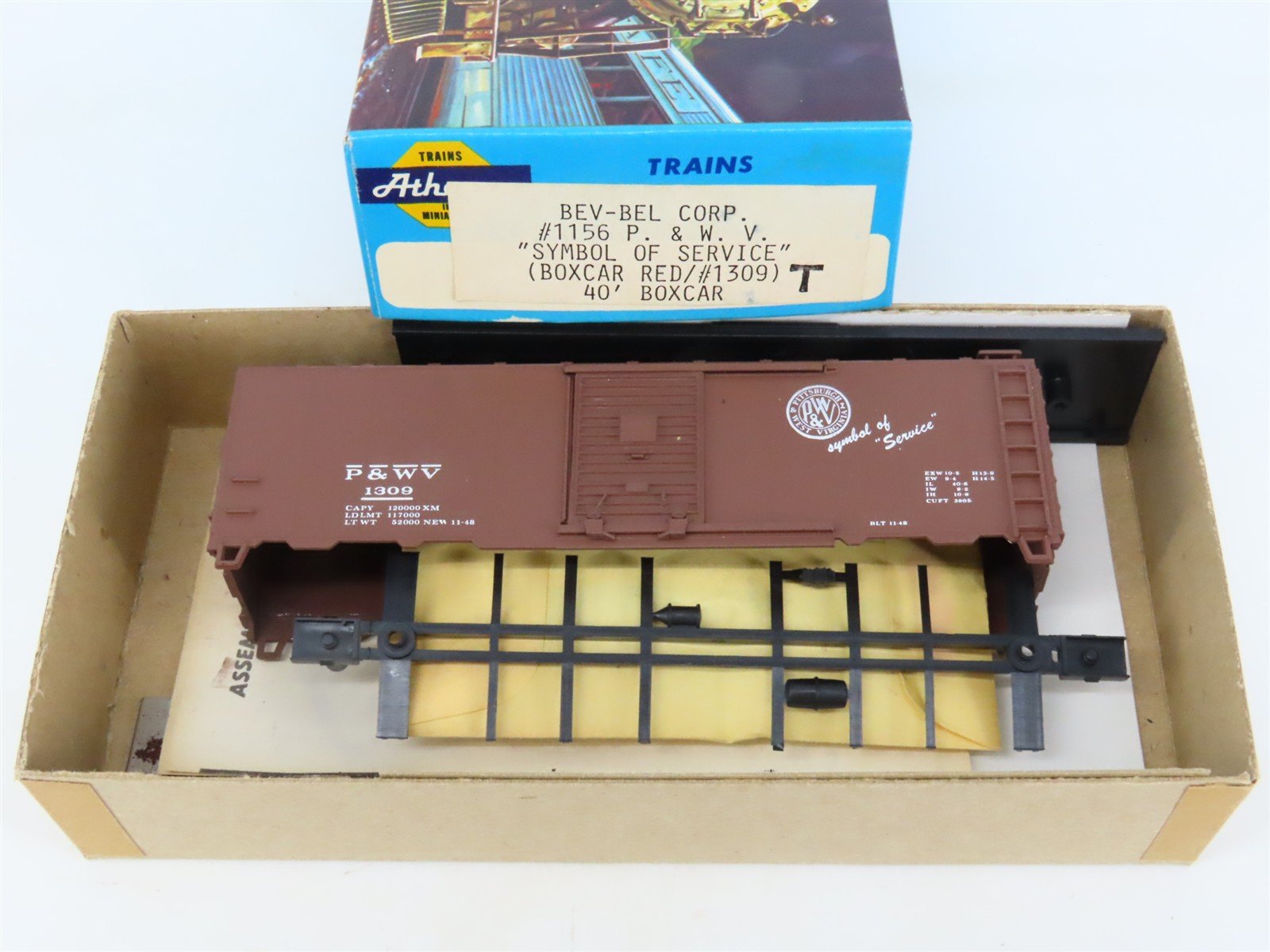 HO Athearn Bev-Bel Kit #1156 P&WV Pittsburgh & West Virginia 40' Box Car #1309