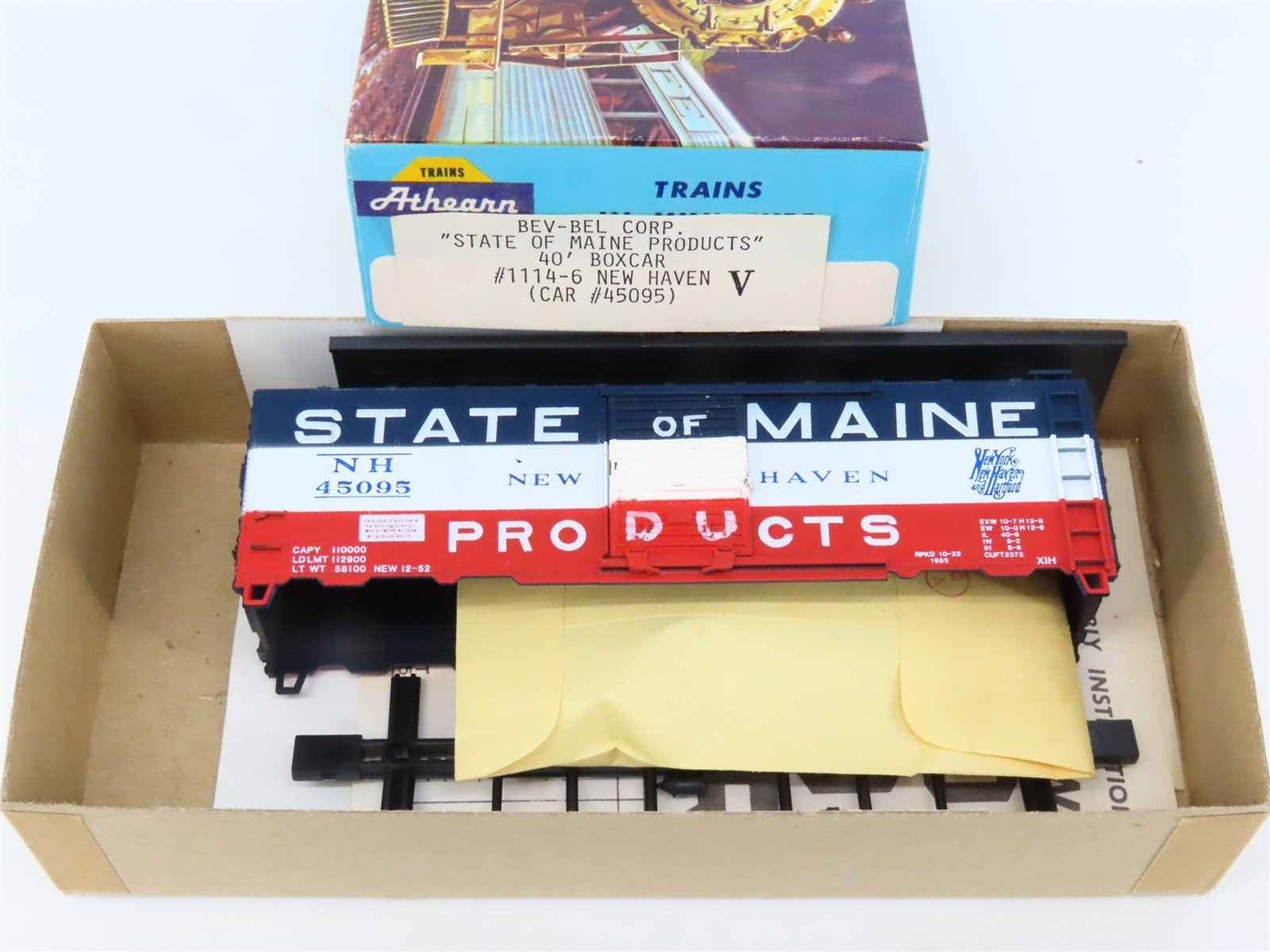 HO Scale Athearn Bev-Bel Kit #1114-6 NH New Haven 40' Single Door Box Car #45095