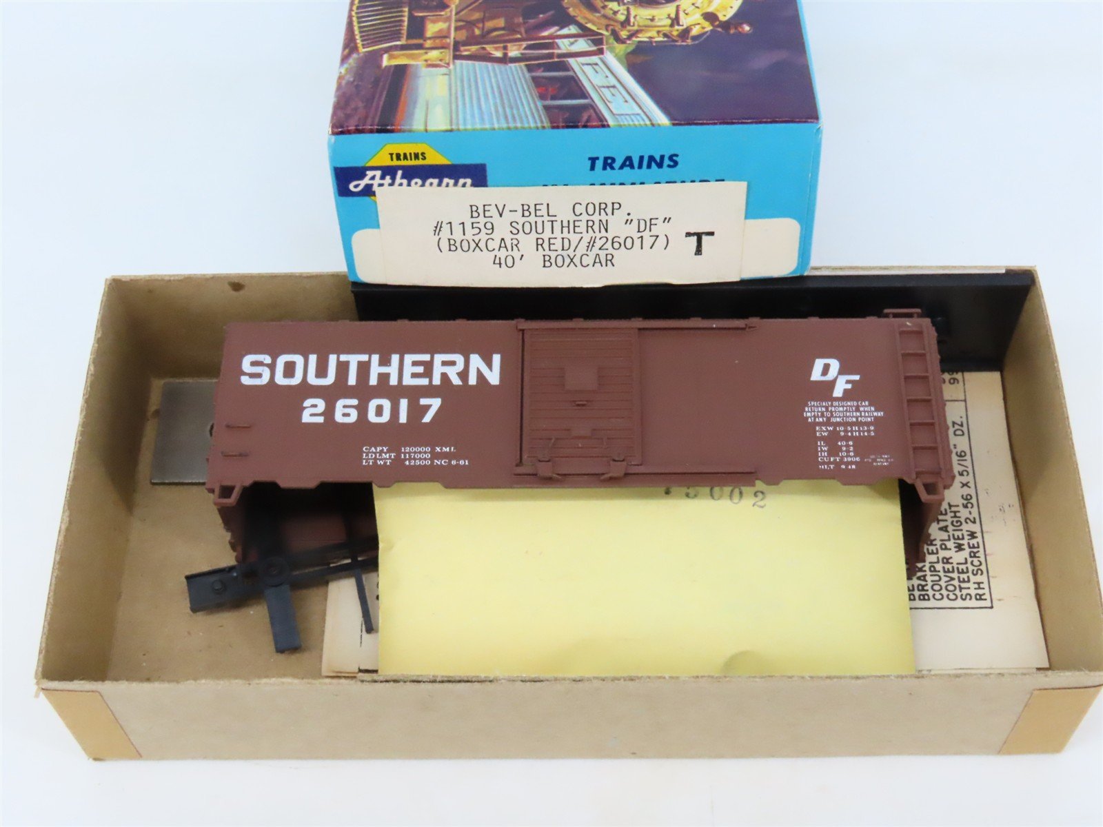 HO Scale Athearn Bev-Bel Kit #1159 SOU Southern Railway 40' Box Car #26017
