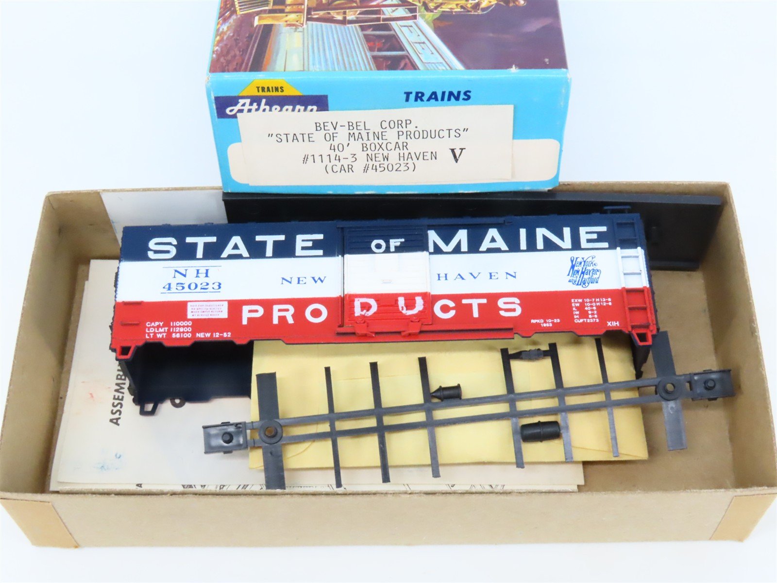 HO Scale Athearn Bev-Bel Kit #1114-3 NH New Haven 40' Single Door Box Car #45023