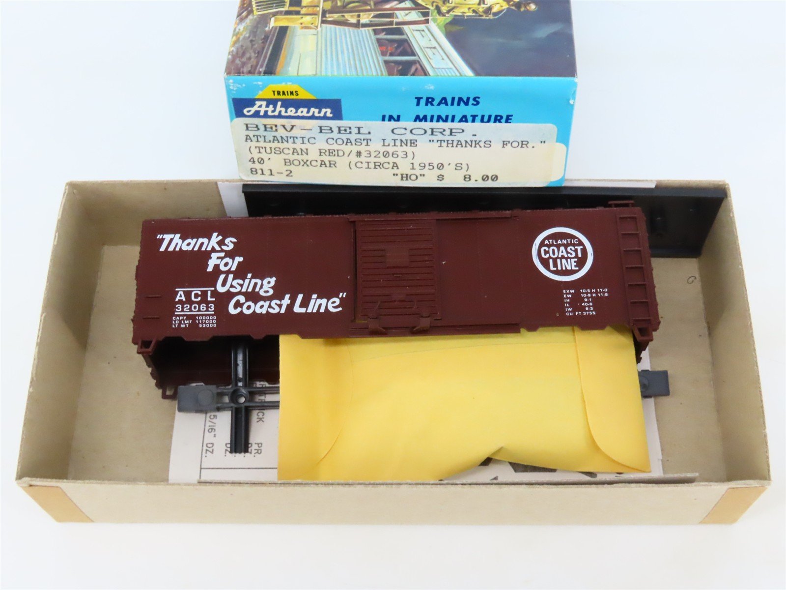 HO Scale Athearn Bev-Bel Kit #811-2 ACL Atlantic Coast Line 40' Box Car #32063