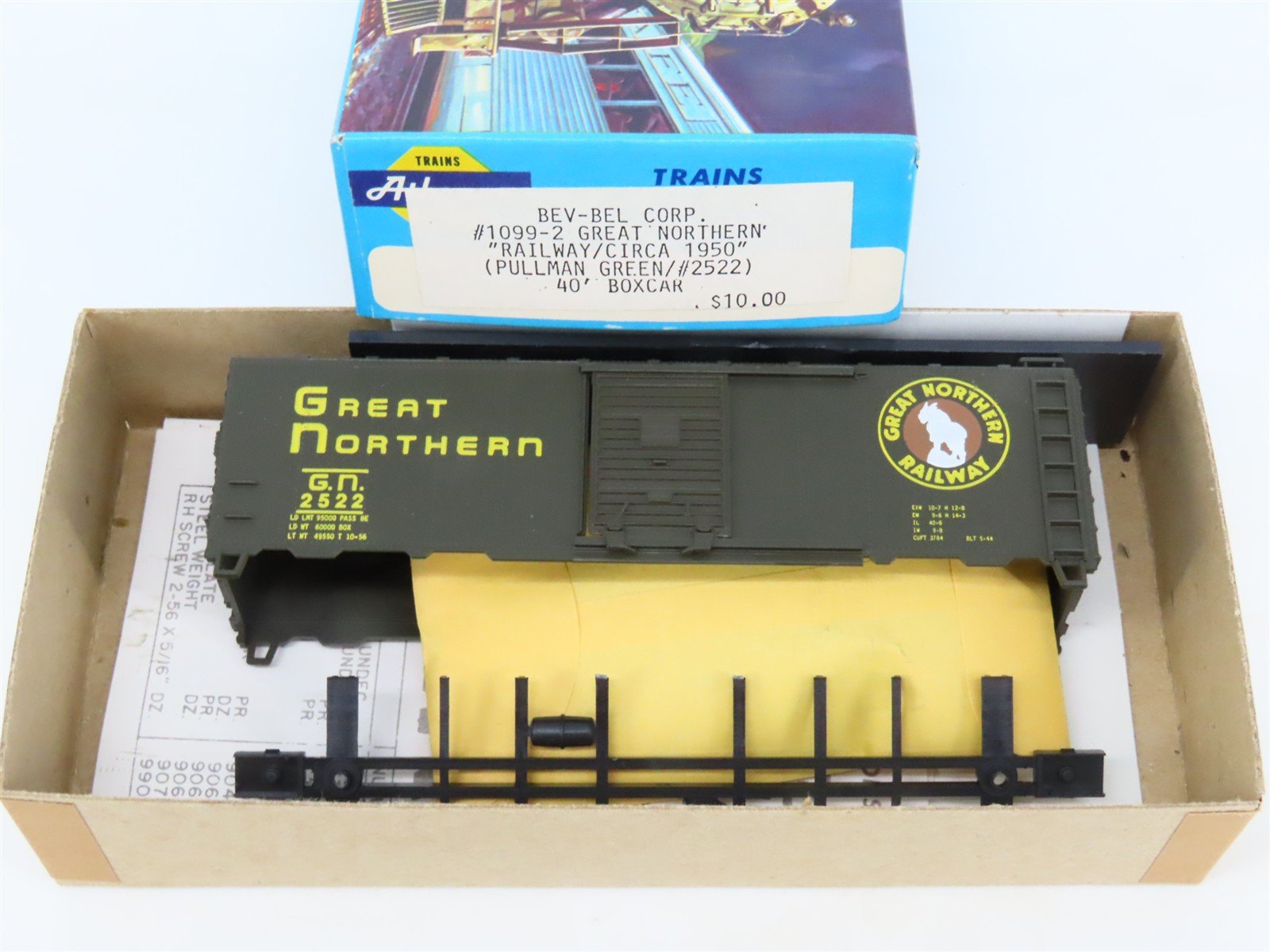 HO Scale Athearn Bev-Bel Kit #1099-2 GN Great Northern Railway 40' Box Car #2522