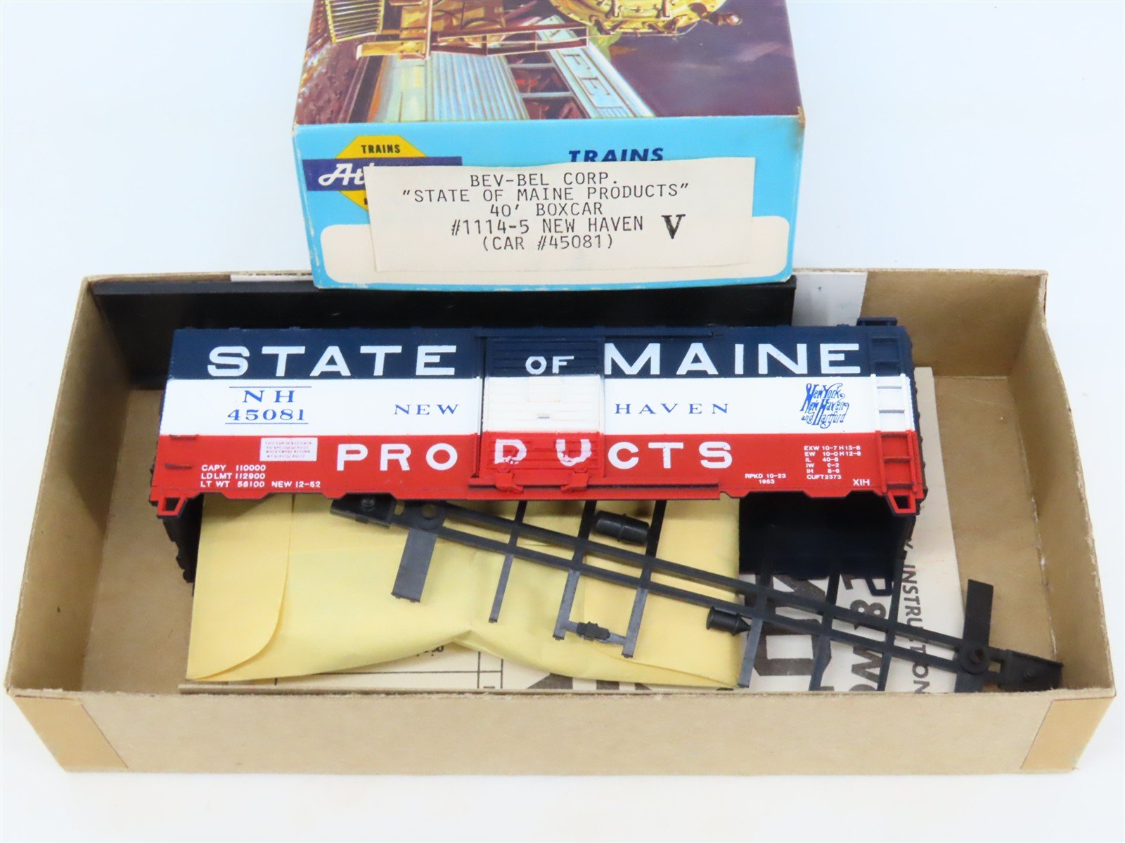 HO Scale Athearn Bev-Bel Kit #1114-5 NH New Haven 40' Single Door Box Car #45081
