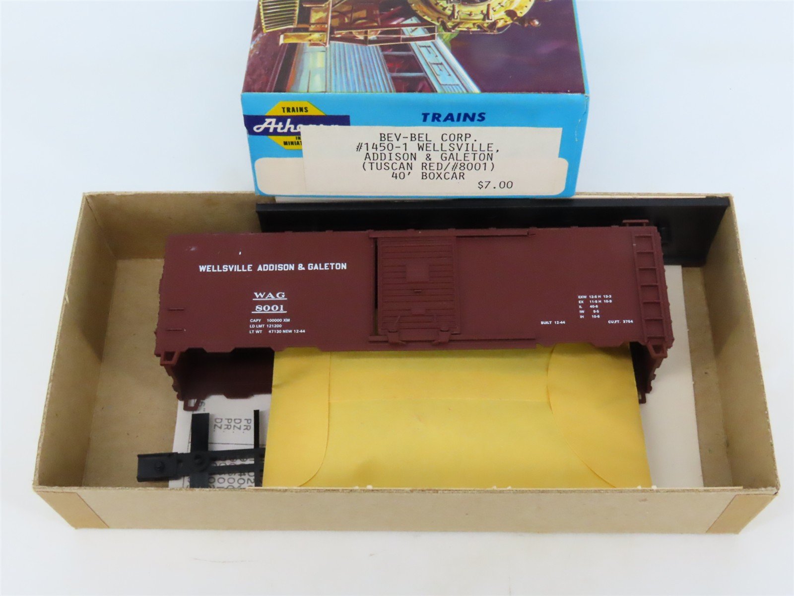 HO Athearn Bev-Bel Kit #1450-1 WAG Wellsville Addison & Galeton Box Car #8001