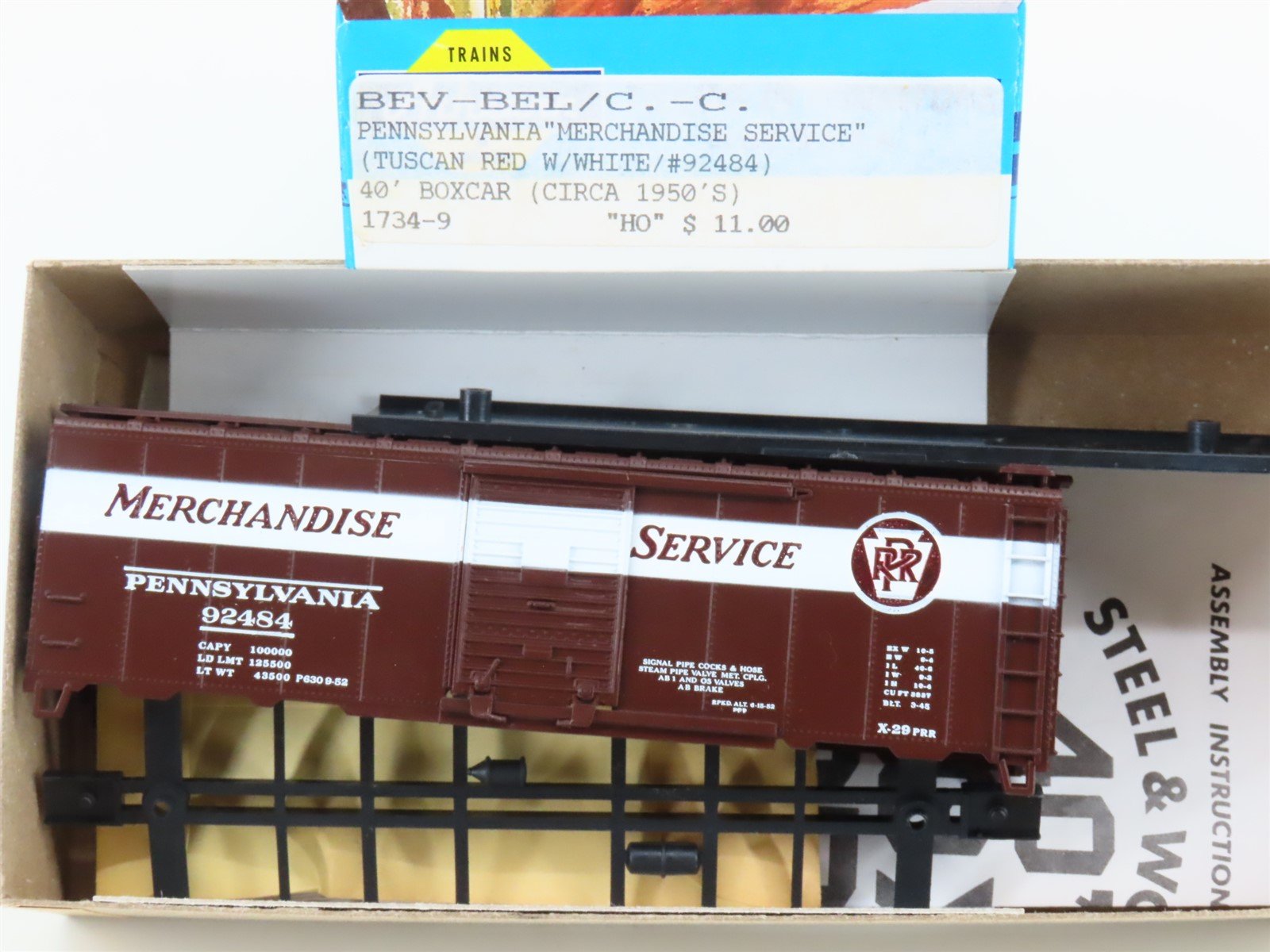 HO Scale Athearn Bev-Bel Kit 1734-9 PRR Merchandise Service 40' Box Car #92484