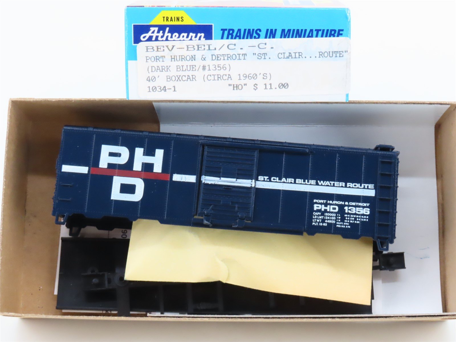 HO Athearn Bev-Bel Kit 1034-1 PHD "St. Clair Blue Water Route" 40' Box Car #1356