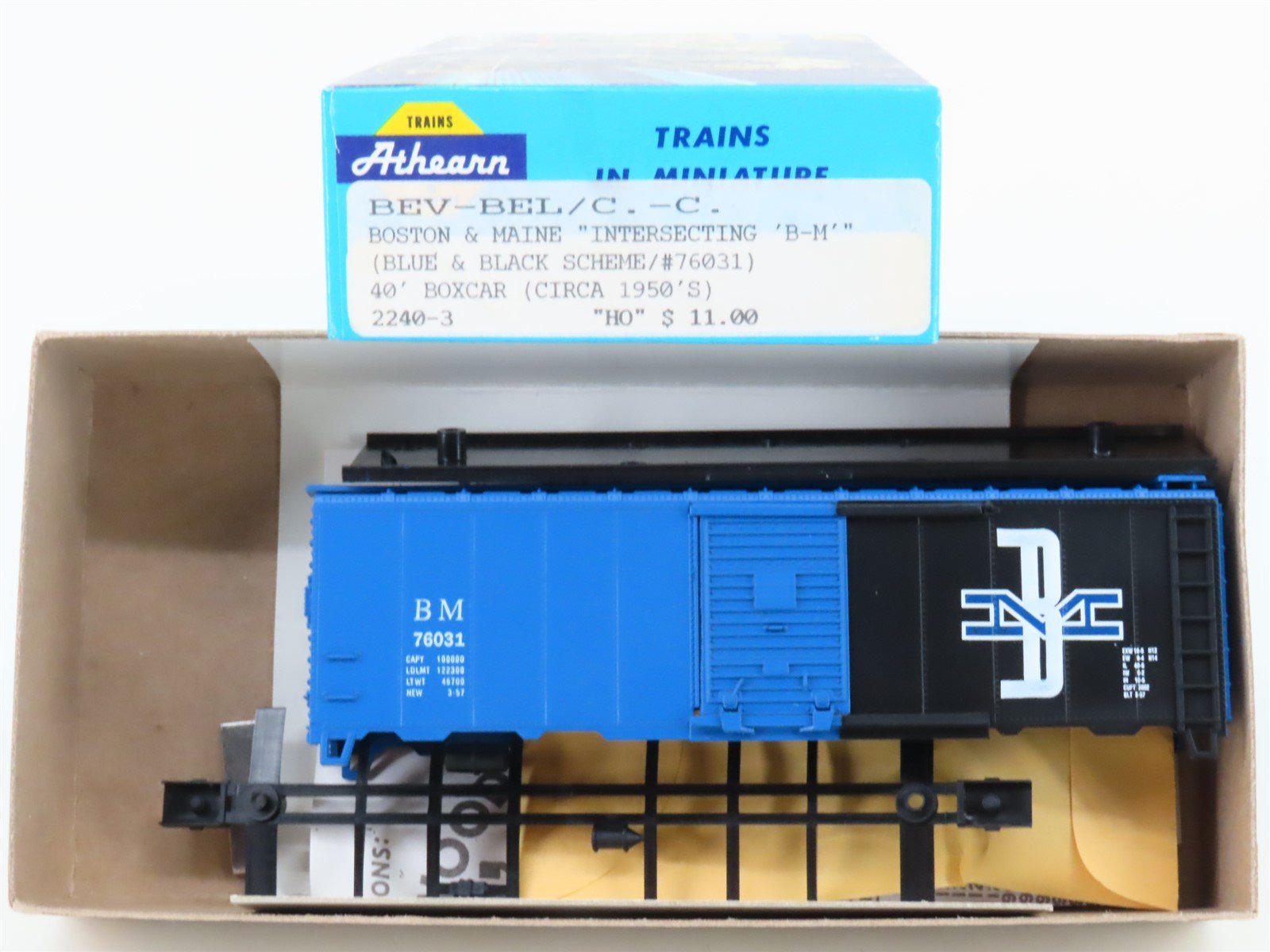 HO Scale Athearn Bev-Bel Kit 2240-3 B&M Boston & Maine 40' Steel Box Car #76031