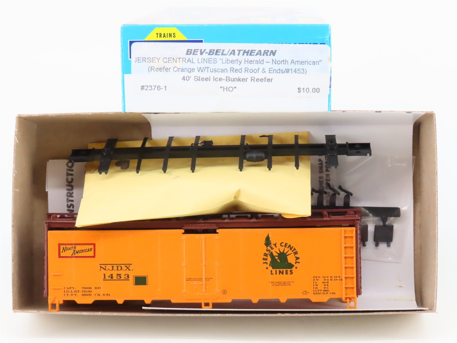 HO Athearn Bev-Bel Kit 2376-1 NJDX CNJ Jersey Central 40' Steel Ice Reefer #1453