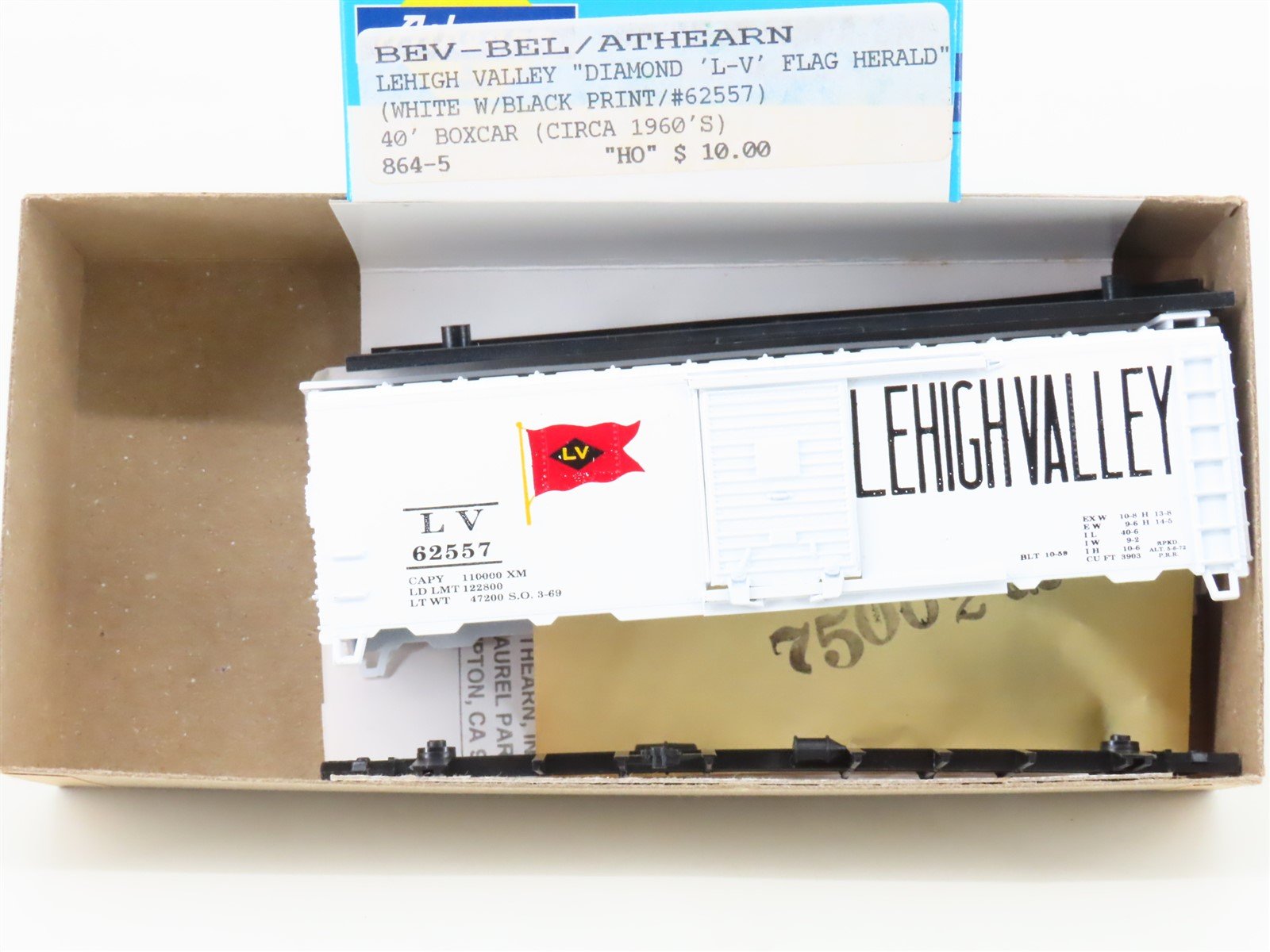 HO Scale Athearn Bev-Bel Kit 864-5 LV Lehigh Valley 40' Steel Box Car #62557