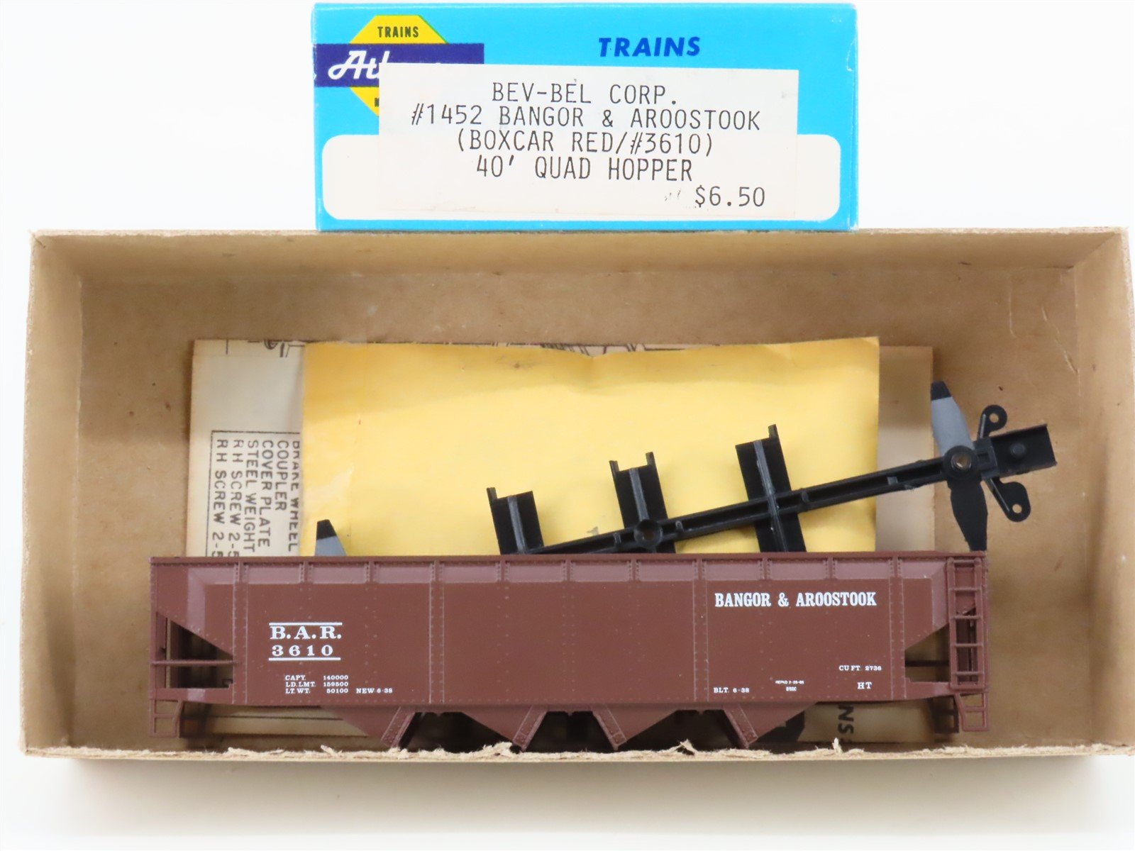 HO Scale Athearn Bev-Bel Kit 1452 BAR Bangor & Aroostook 4-Bay Hopper #3610