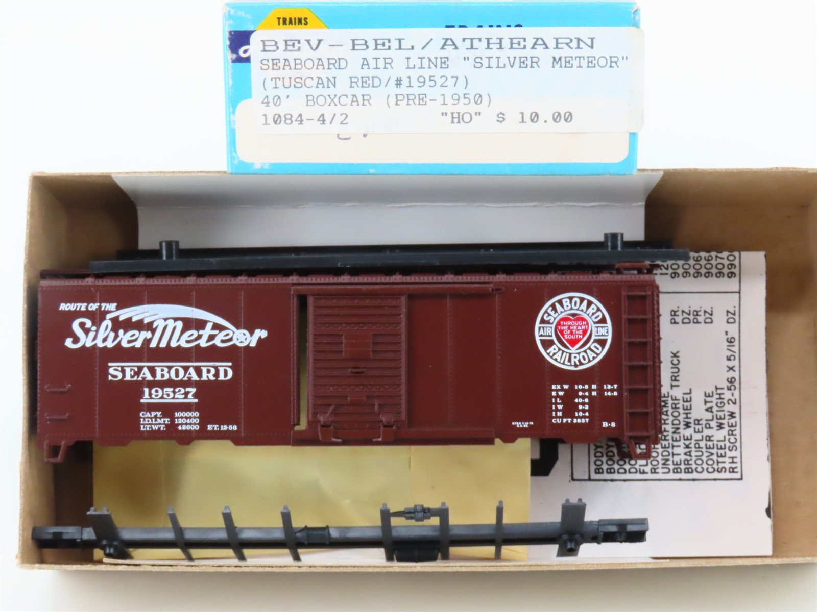 HO Scale Athearn Bev-Bel Kit 1084-4/2 SAL "Silver Meteor" 40' Box Car #19527