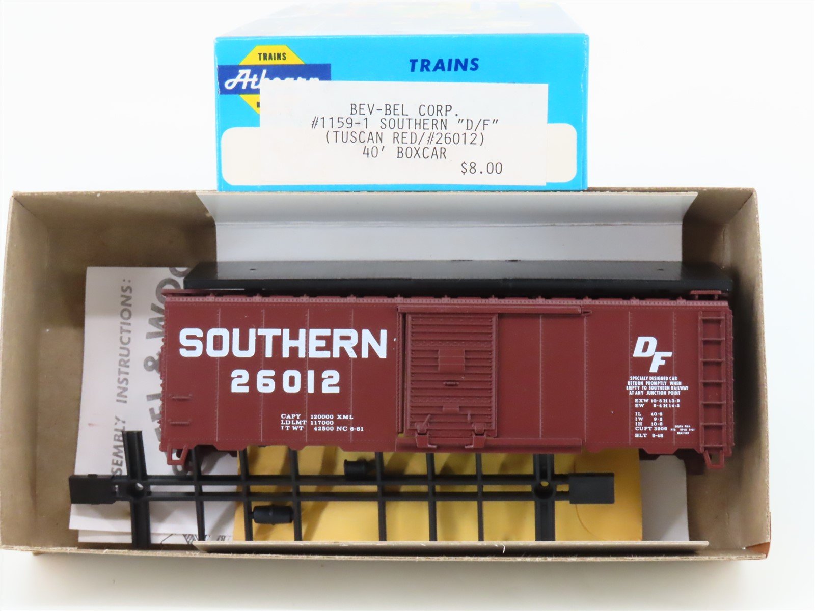 HO Scale Athearn Bev-Bel Kit 26012 SOU Southern 40' Single Door Box Car #26012