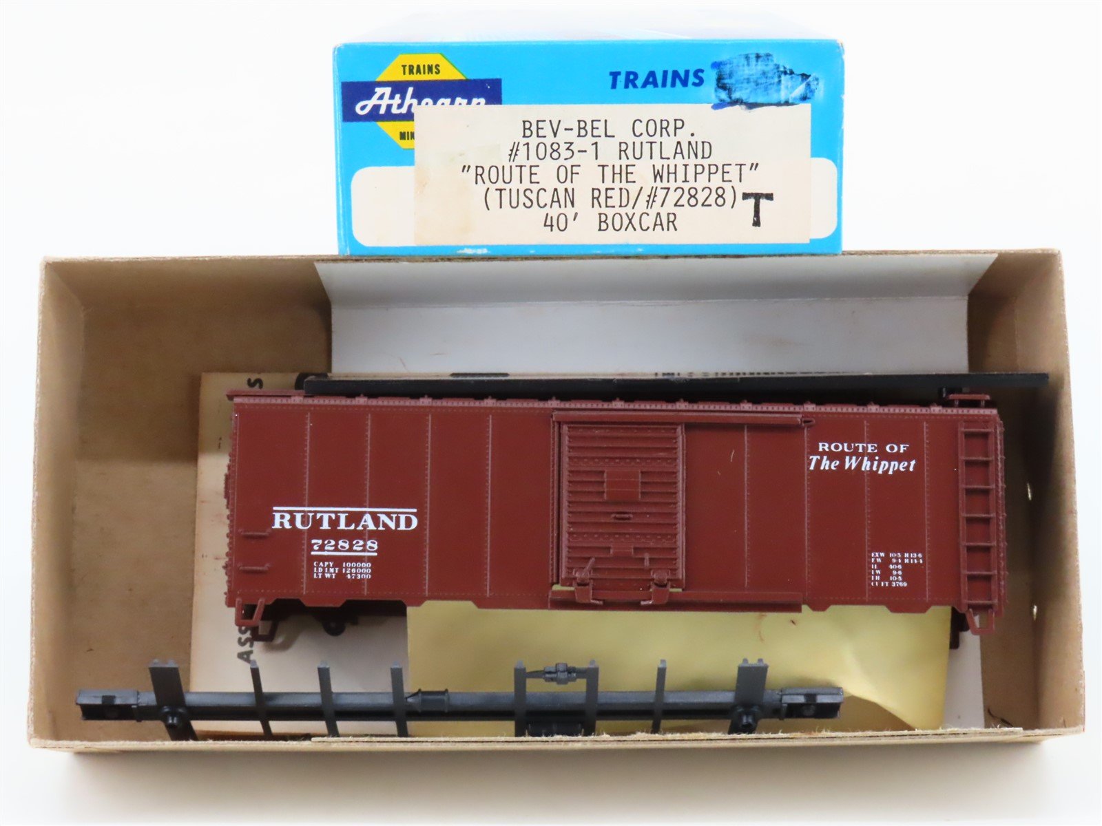 HO Scale Athearn Bev-Bel Kit 1083-1 RUT Rutland 40' Single Door Box Car #72828