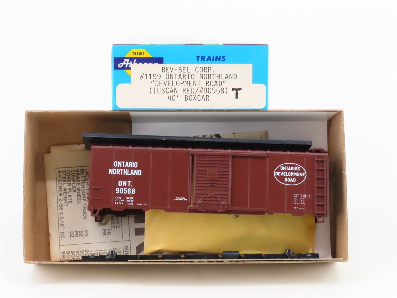 HO Athearn Bev-Bel Kit 1199 ONT Ontario Northland 40' Single Door Box Car #90568