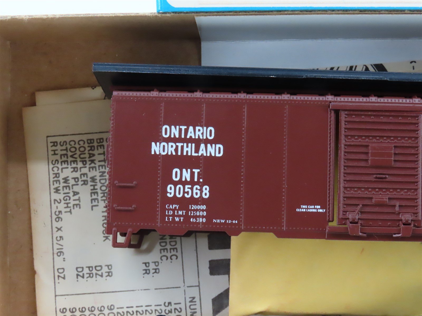HO Athearn Bev-Bel Kit 1199 ONT Ontario Northland 40' Single Door Box Car #90568
