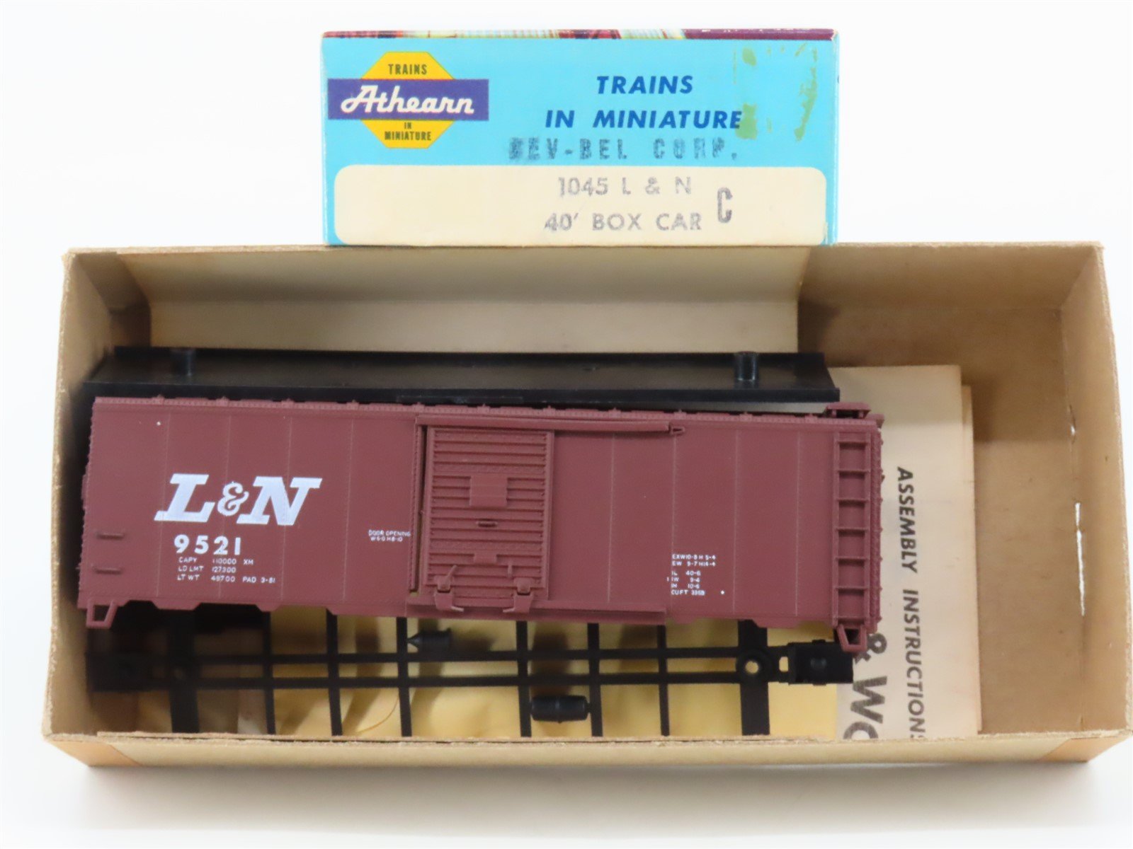 HO Scale Athearn Bev-Bel Kit 1045 L&N Louisville & Nashville 40' Box Car #9521