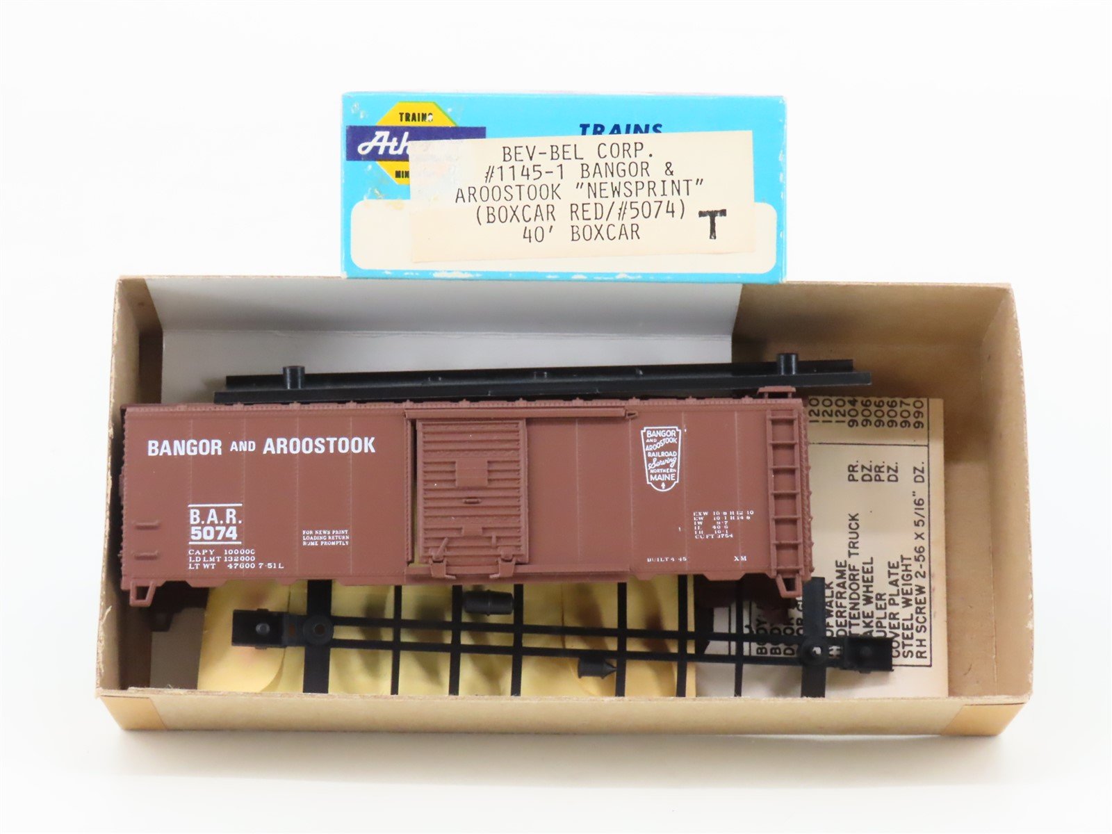 HO Scale Athearn Bev-Bel Kit 1145-1 BAR Bangor & Aroostook 40' Box Car #5074