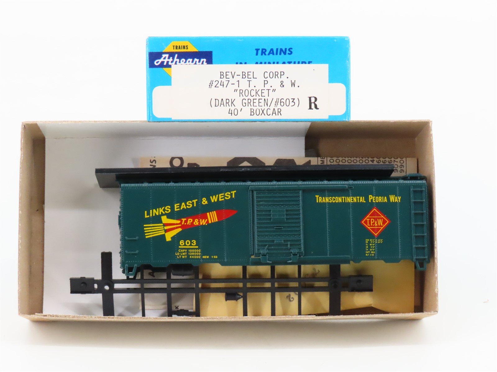 HO Scale Athearn Bev-Bel Kit 247-1 TP&W "Rocket" 40' Single Door Box Car #603
