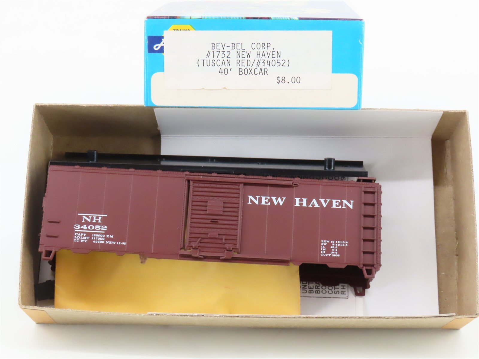 HO Scale Athearn Bev-Bel Kit 1732 NH New Haven 40' Single Door Box Car #34052