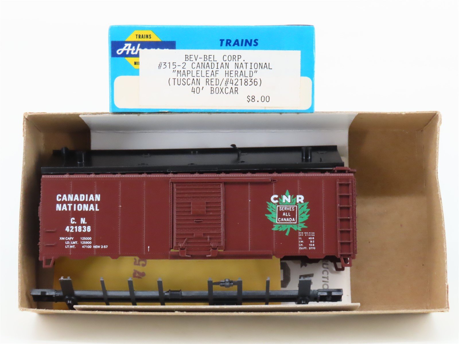 HO Scale Athearn Bev-Bel Kit 315-2 CN Canadian National 40' Box Car #421836