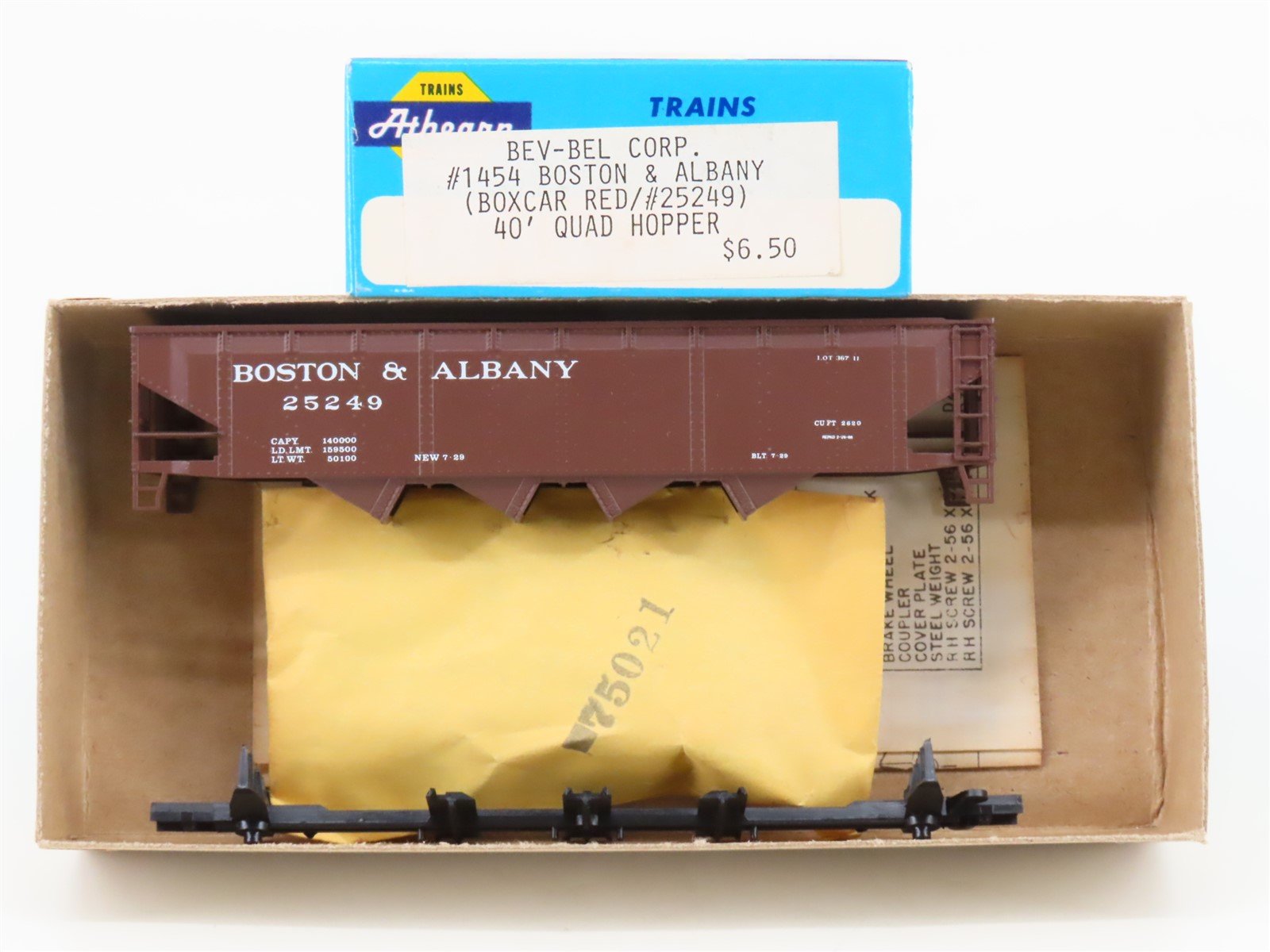 HO Scale Athearn Bev-Bel Kit 1454 B&A Boston & Albany 40' 4-Bay Hopper #25249
