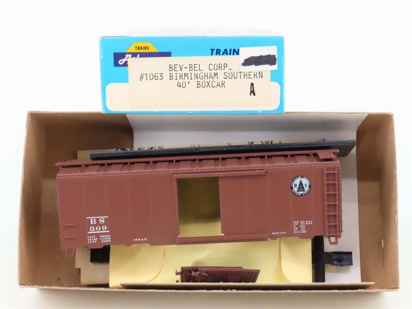 HO Athearn Bev-Bel Kit 1063 BS Birmingham Southern 40' Single Door Box Car #309