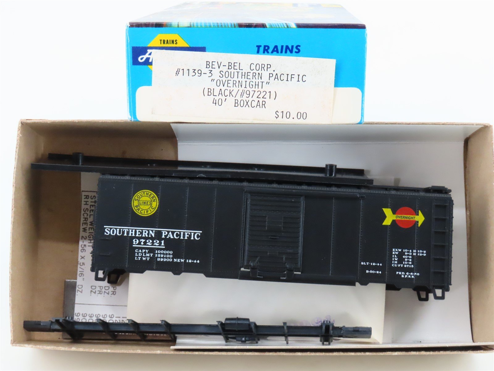 HO Athearn Bev-Bel Kit 1139-3 SP "Overnight" 40' Single Door Box Car #97221
