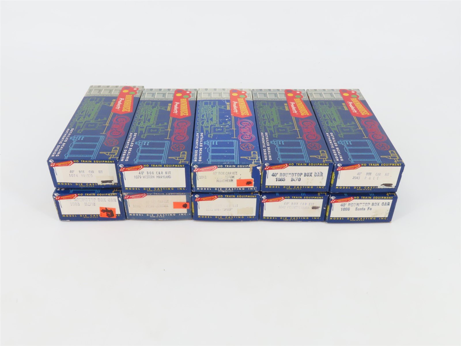 LOT of 10 HO Scale Roudhouse Kits B&O/PRR/BN/P&LE/ATSF/WM/PC/N&W/SL-SF Box Cars