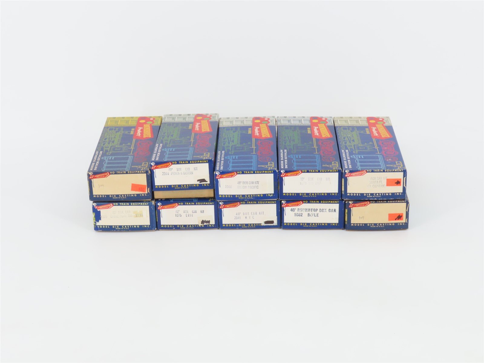 LOT of 10 HO Scale Roundhouse Kits UP/P&E/B&LE/NYC/SOO/ERIE/ & More Box Cars