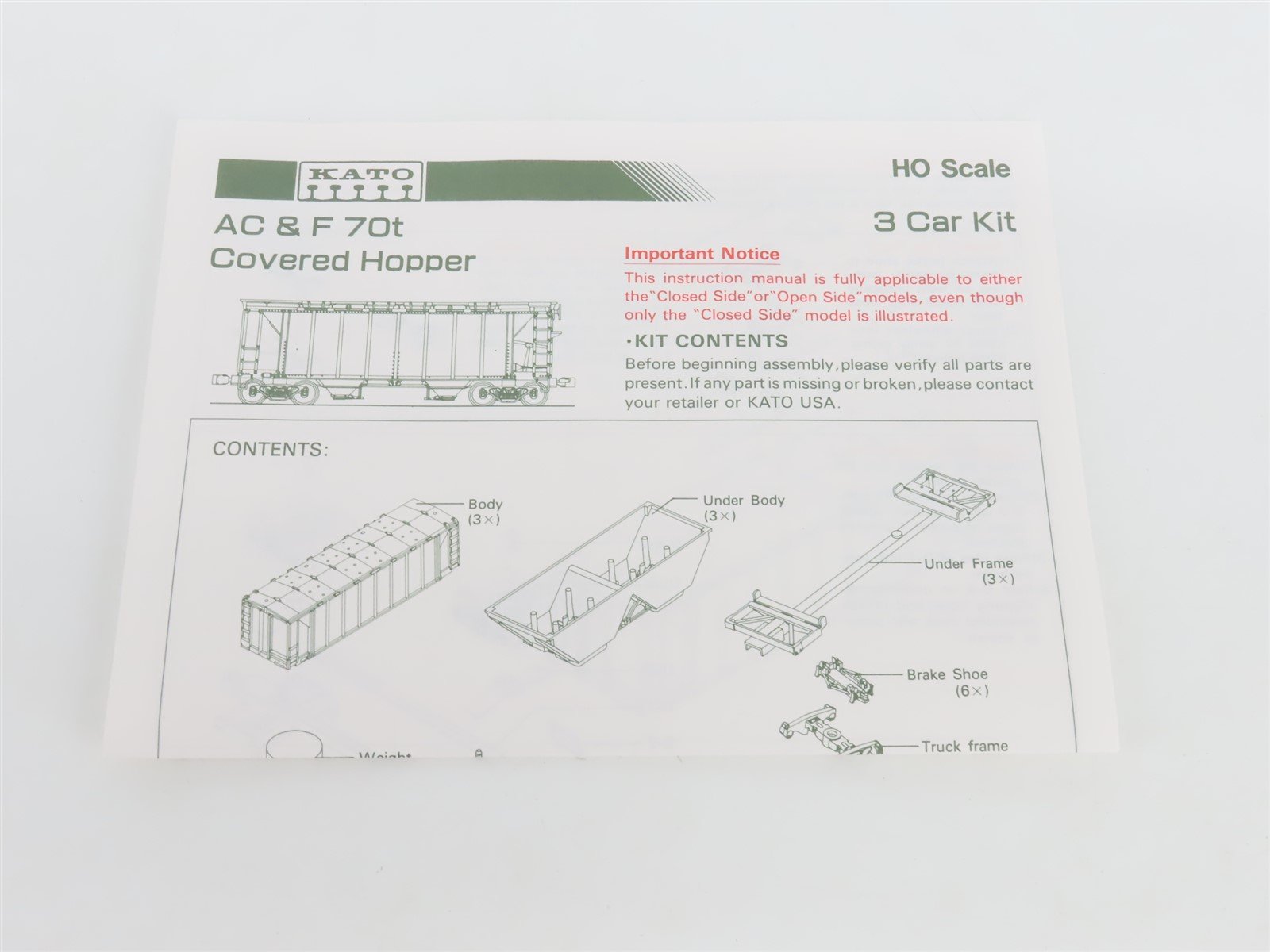 HO Scale KATO Kit 38-0201 BM Boston & Maine 2-Bay Covered Hoppers 3-Pack
