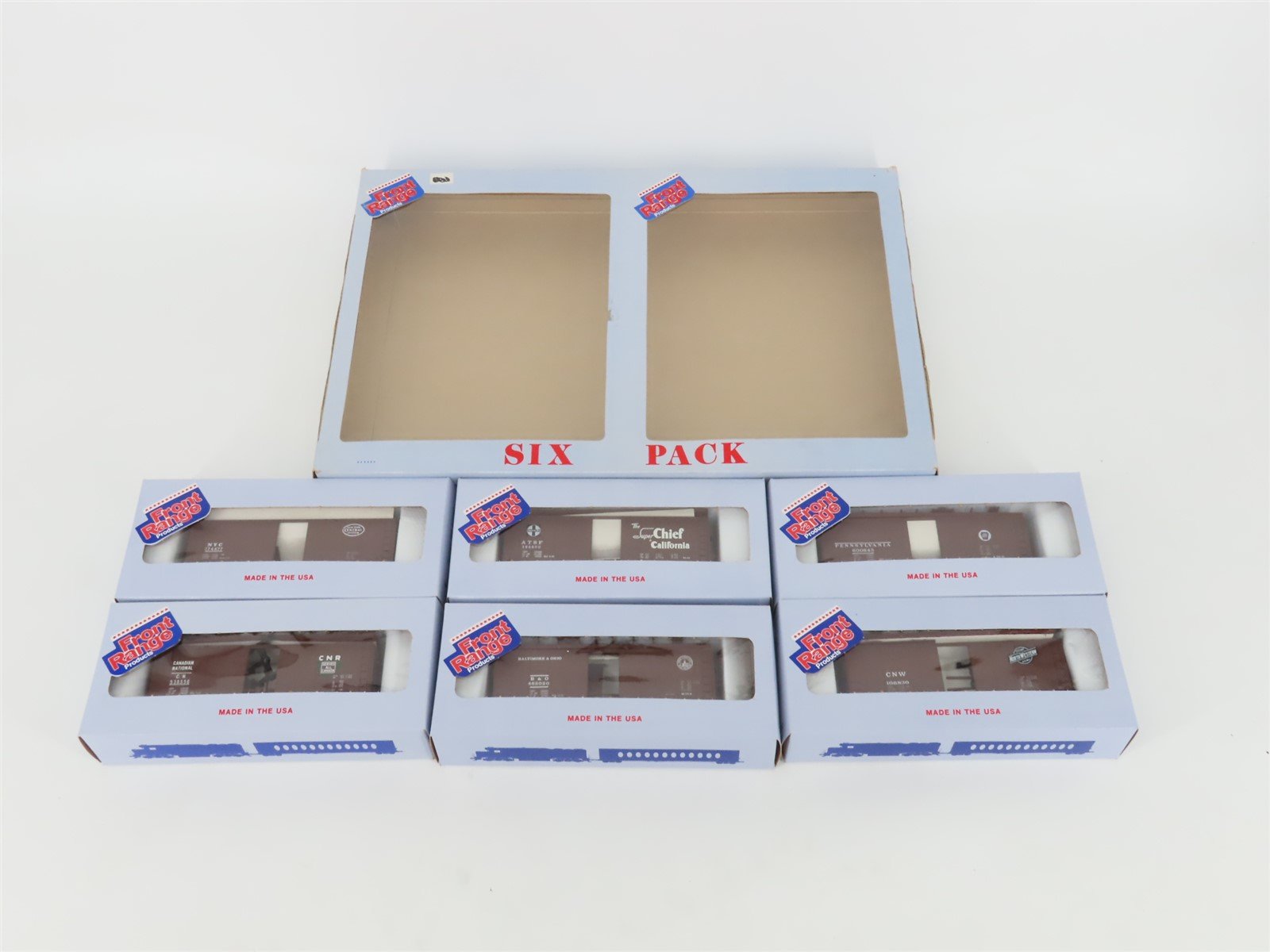 HO Front Range Kit 4620 B&O/CN/NYC/ATSF/PRR/CNW Single Door Box Cars 6-Pack