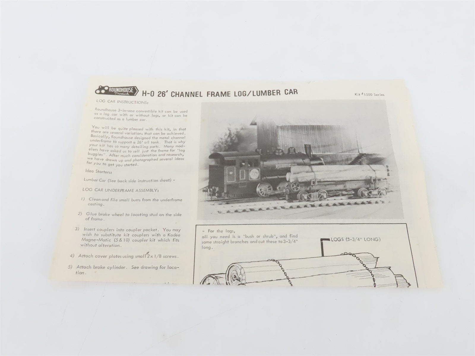 HO Scale Roundhouse 3 in 1 Kit 1500 Undecorated Old Timer 26' Log & Timber Cars