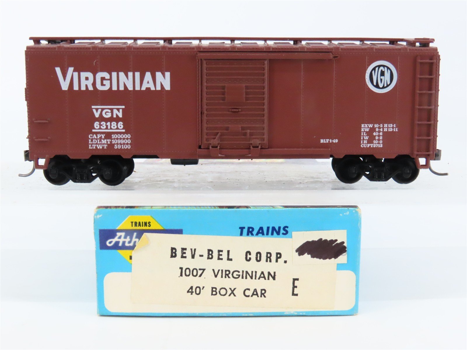 HO Scale Athearn Bev-Bel #1007 VGN Virginian Railroad 40' Box Car #63186 - BUILT