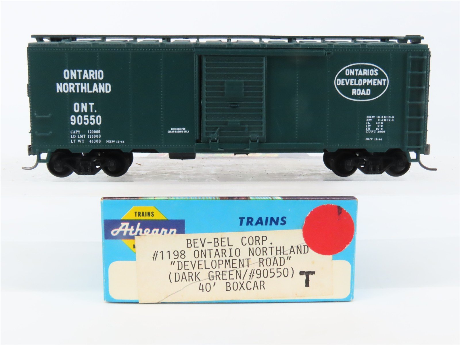 HO Athearn Bev-Bel #1198 ONT Ontario Northland "Development Road" Box Car #90550