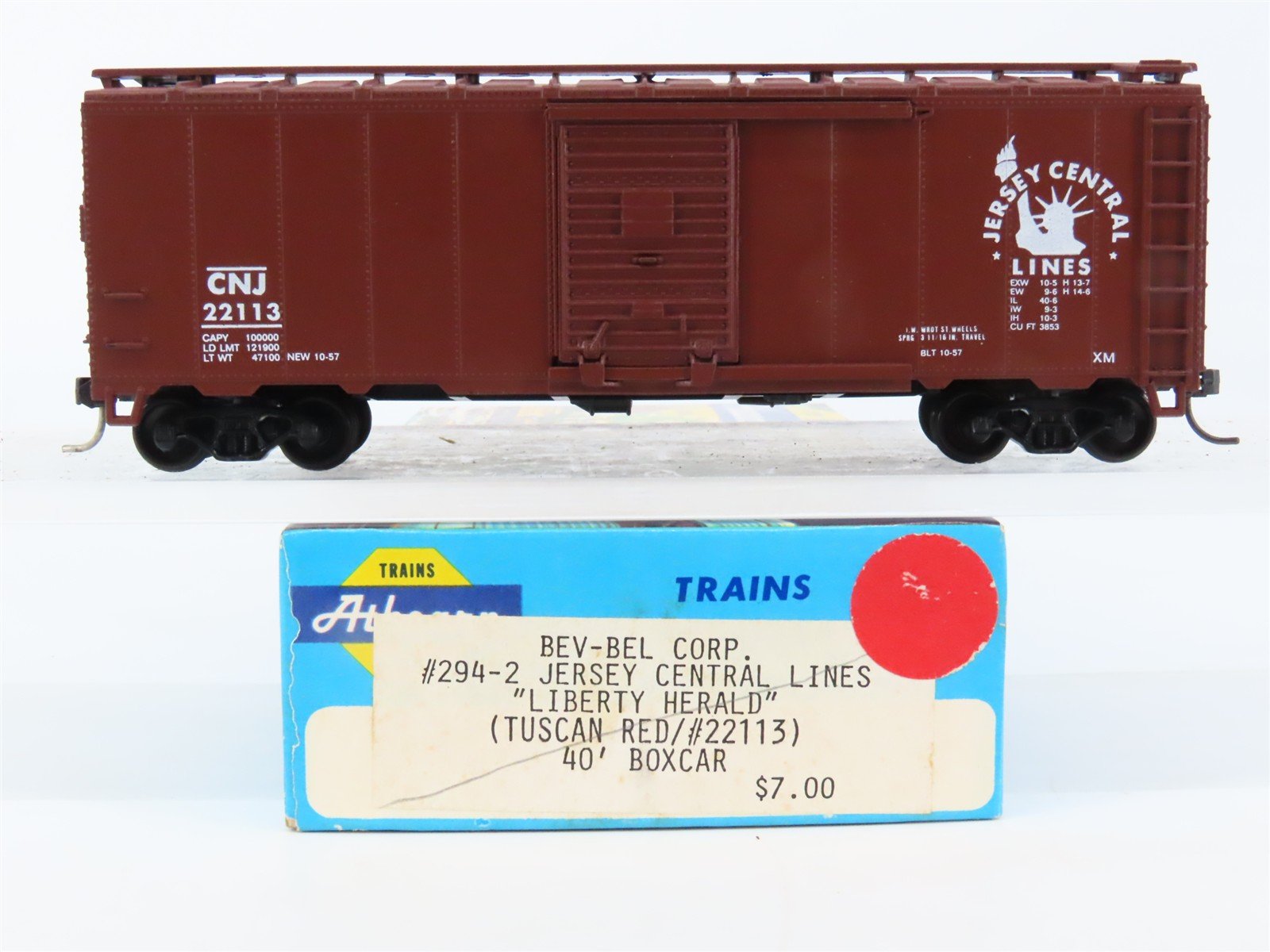 HO Scale Athearn Bev-Bel #294-2 CNJ Jersey Central Lines 40' Boxcar #22113 BUILT