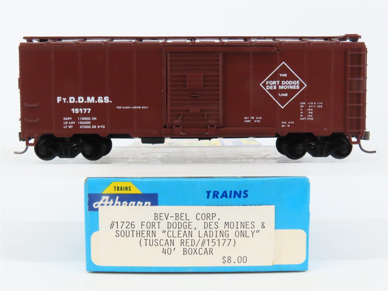 HO Athearn Bev-Bel #1726 FtDDM&S The Fort Dodge Des Moines Line Box Car #15177