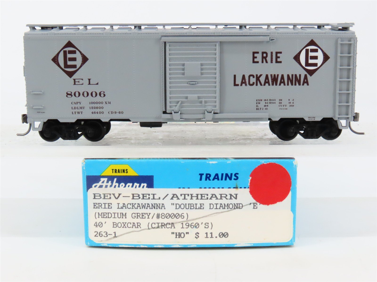 HO Scale Athearn Bev-Bel #263-1 EL Erie Lackawanna 40' Box Car #80006 - BUILT