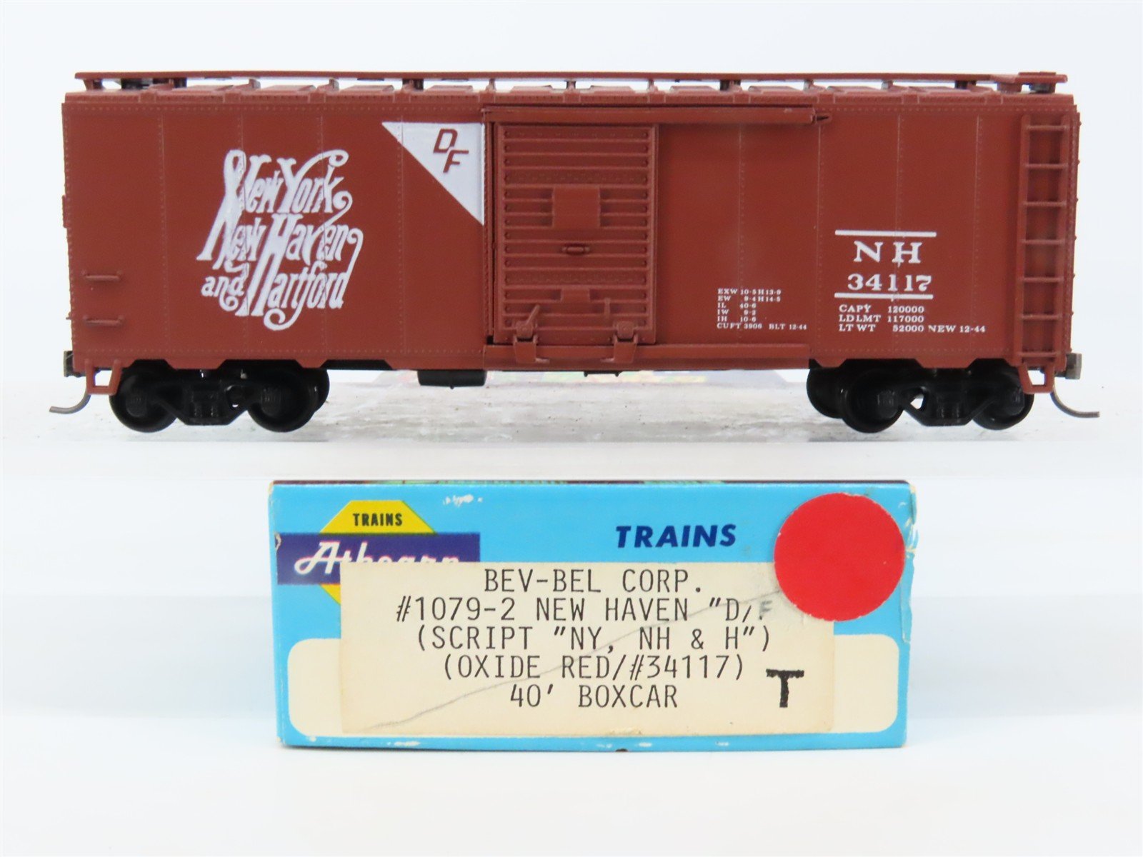 HO Scale Athearn Bev-Bel #1079-2 NH New Haven 40' Box Car #34117 - BUILT