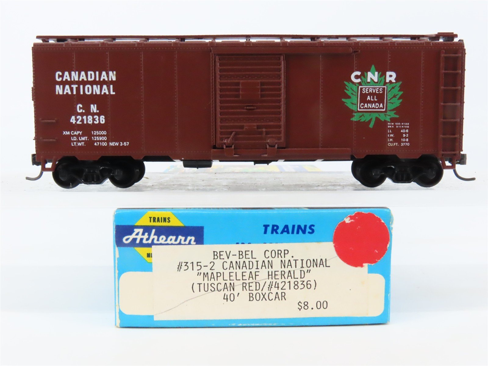 HO Scale Athearn Bev-Bel #315-2 CN Canadian National 40' Box Car #421836 - BUILT