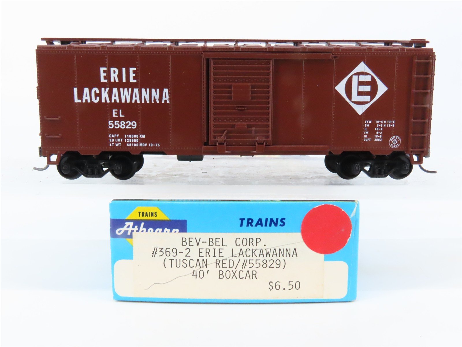 HO Athearn Bev-Bel #369-2 EL Erie Lackawanna 40' Box Car #55829 - BUILT
