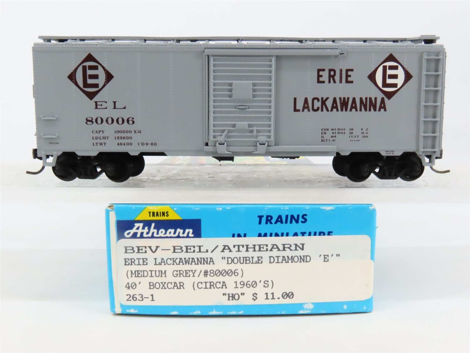 HO Scale Athearn Bev-Bel 263-1 EL Erie Lackawanna Railroad 40' Box Car #80006