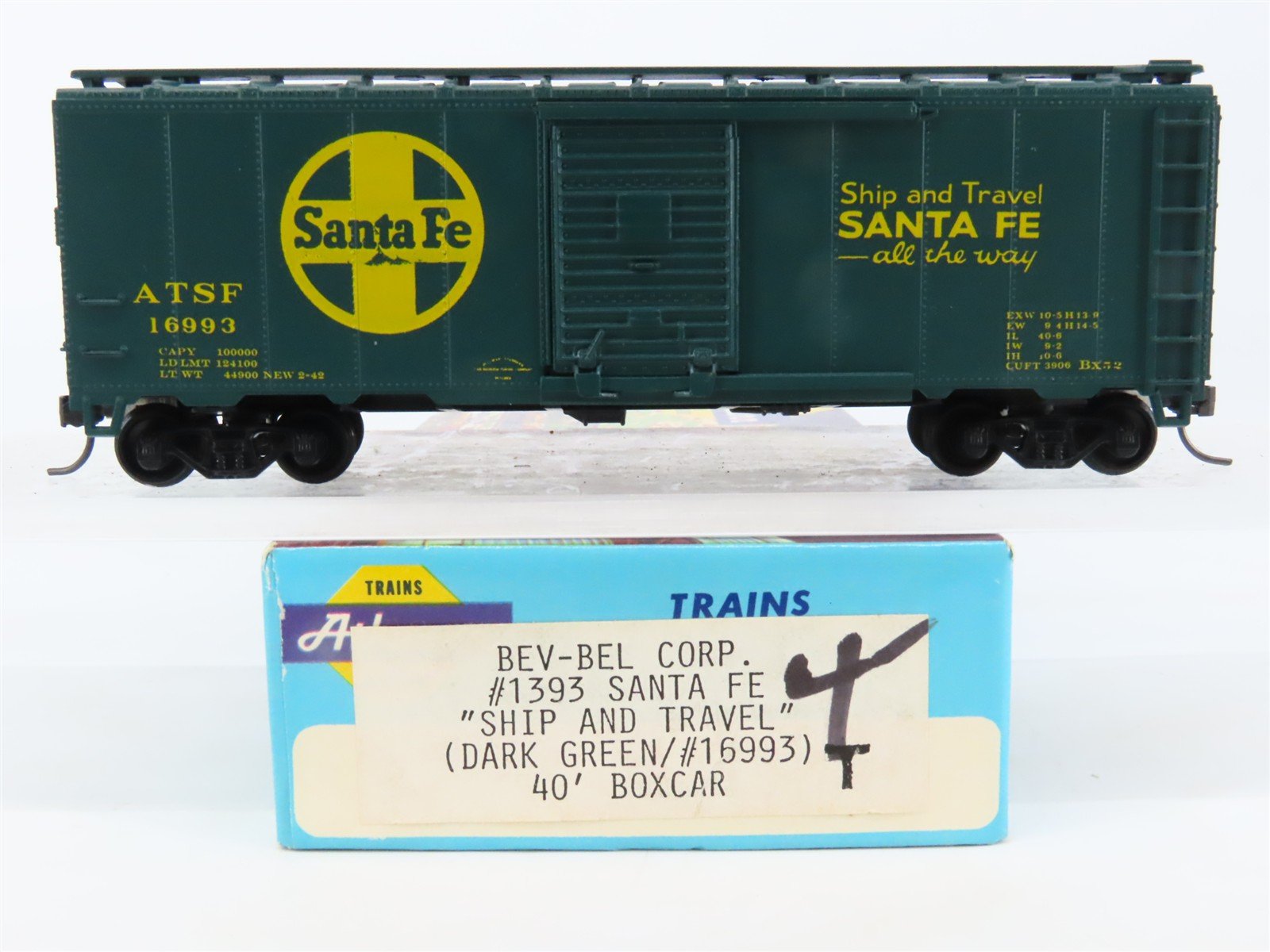 HO Scale Athearn Bev-Bel 1393 ATSF Santa Fe Single Door 40' Box Car #16993