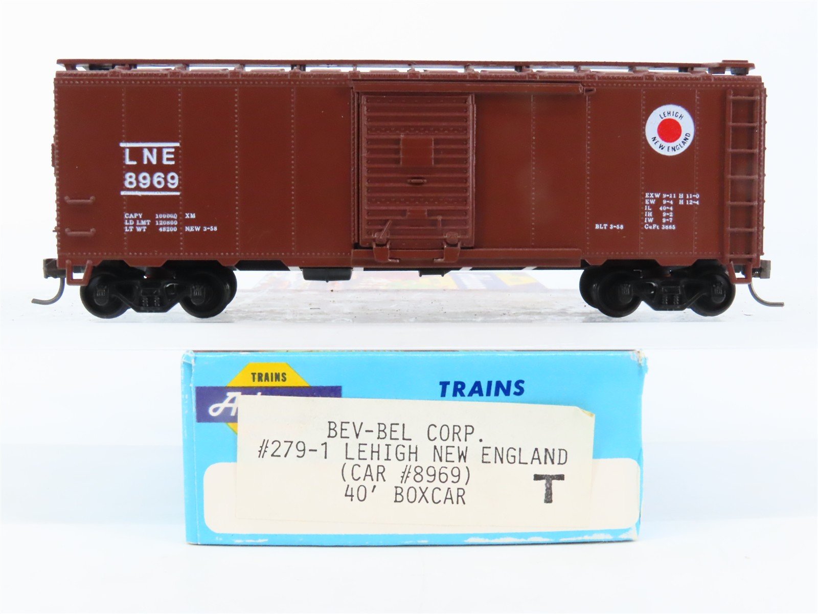 HO Scale Athearn Bev-Bel 279-1 LNE Lehigh New England Railroad 40' Box Car #8969