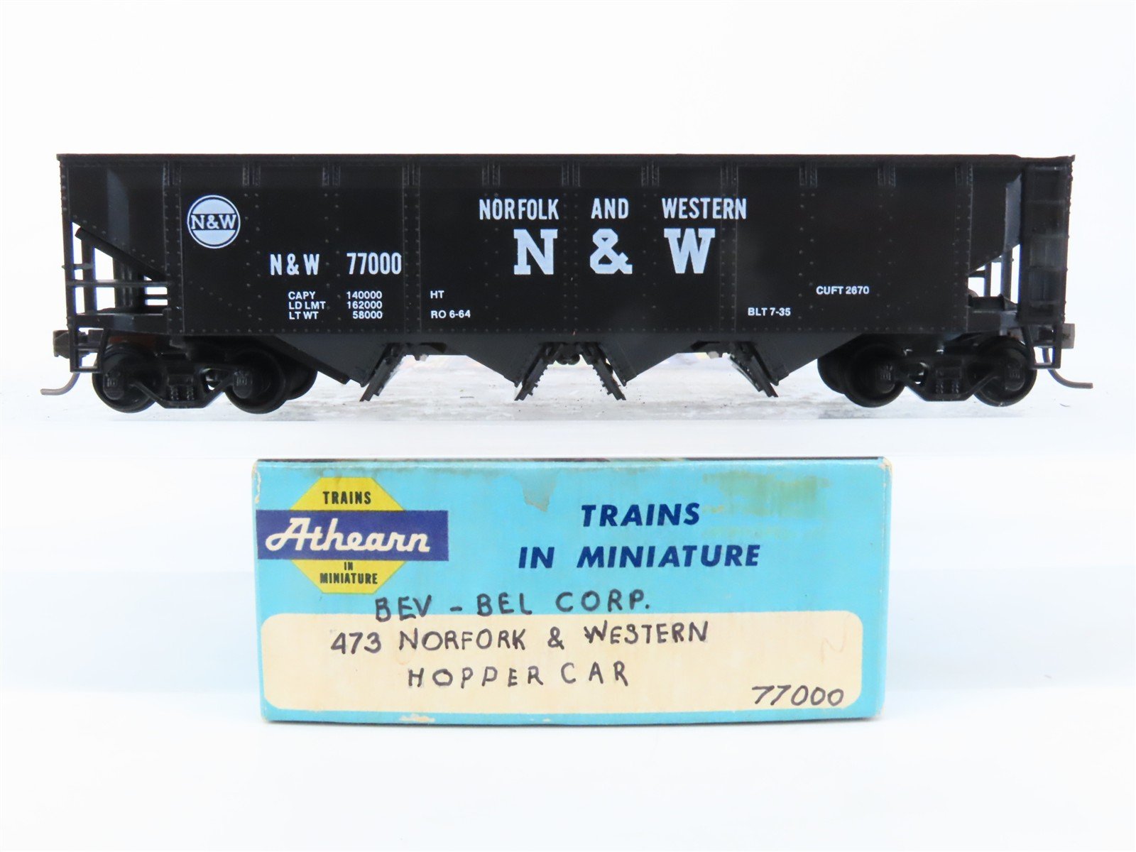 HO Scale Athearn Bev-Bel 473 N&W Norfolk & Western 4-Bay Open Hopper #77000