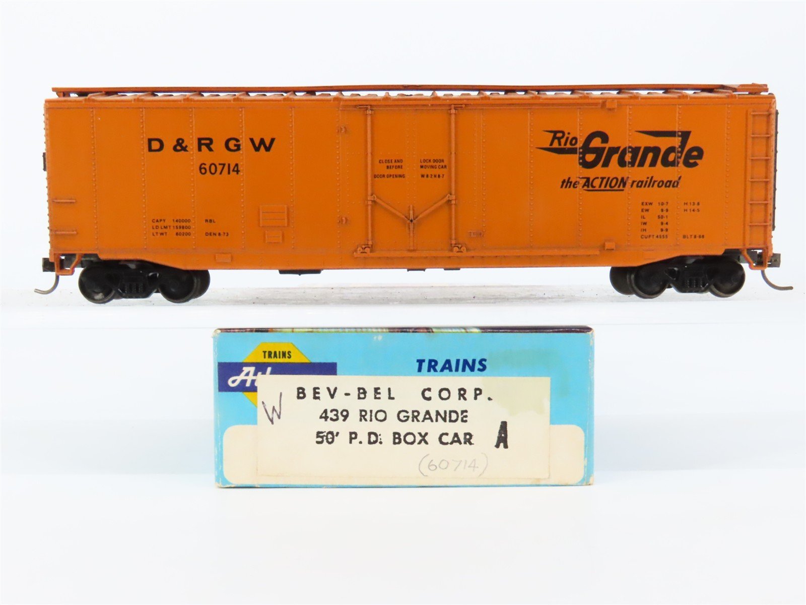 HO Scale Athearn Bev-Bel 439 D&RGW Rio Grande "Action" 50' Boxcar #60714 - BUILT