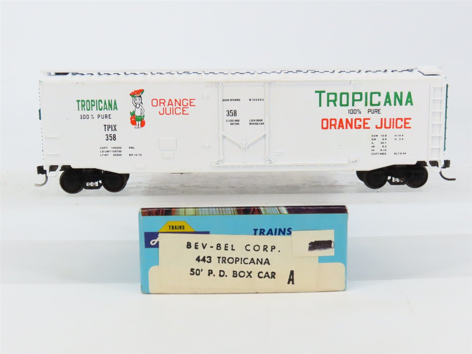 HO Scale Athearn Bev-Bel 443 TPIX Tropicana 50' Plug Door Box Car #358 - BUILT