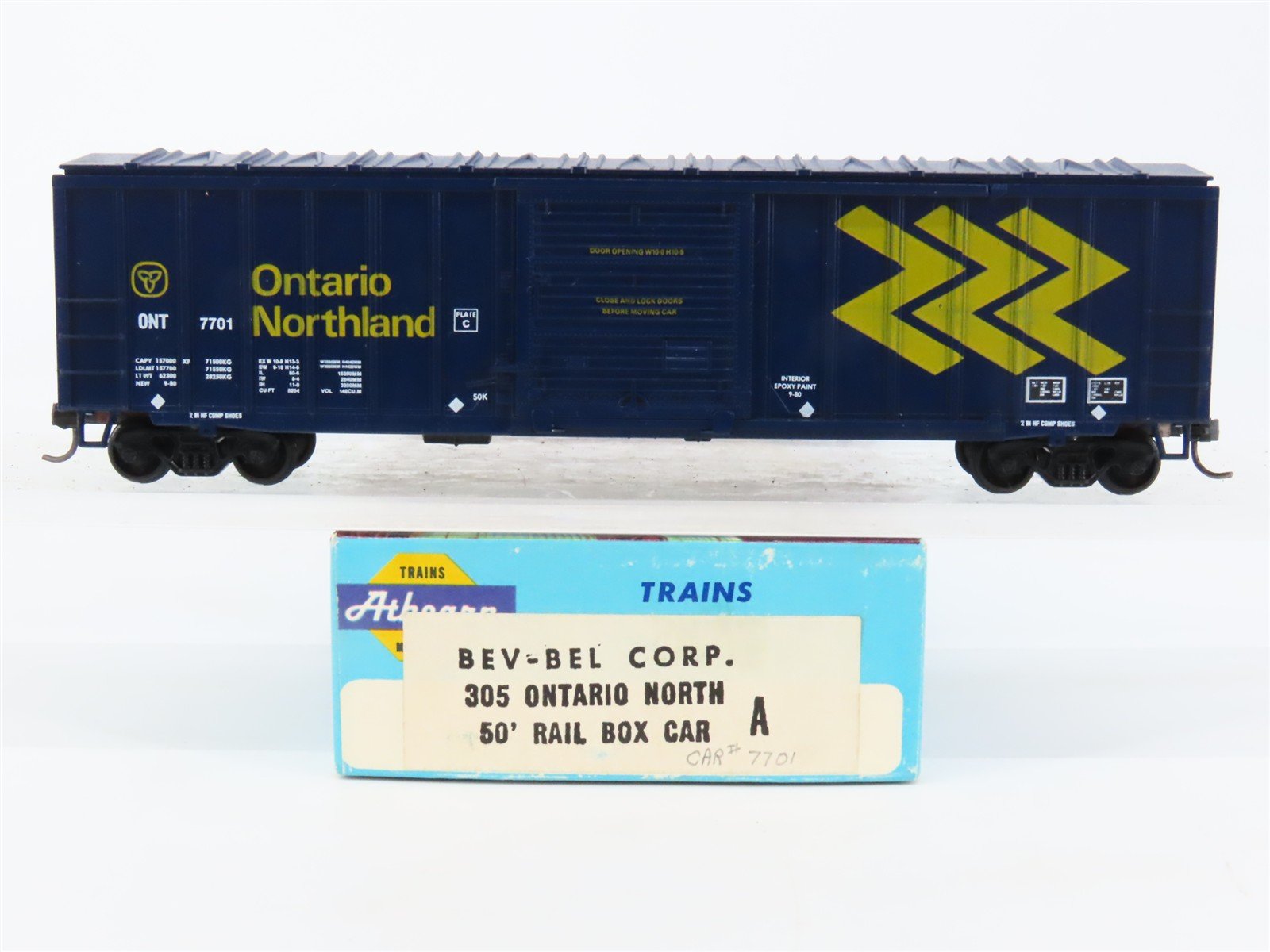 HO Scale Athearn Bev-Bel 305 ONT Ontario Northland 50' Box Car #7701 - BUILT