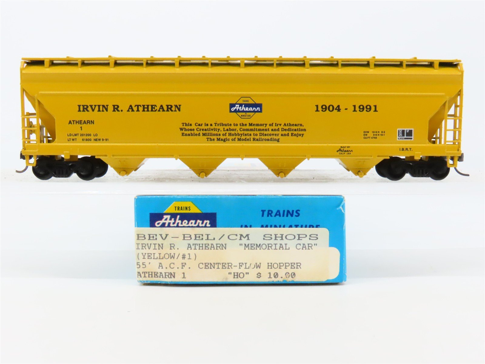 HO Athearn Bev-Bel/CM Shops Irvin R. Athearn "Memorial Car" 4-Bay Hopper - BUILT