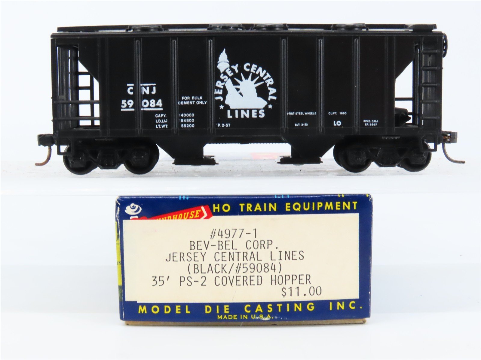 HO Roundhouse Bev-Bel 4977-1 CNJ Jersey Central 2-Bay Cov'd Hopper #59084 BUILT