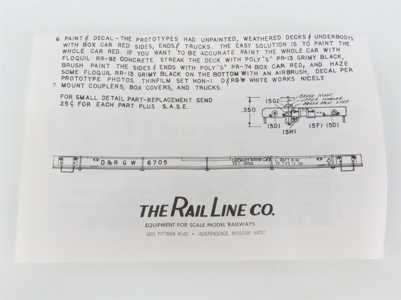 HOn3 Scale Rail Line Kit D&RGW Rio Grande Unlettered 30' Idler Flat Car